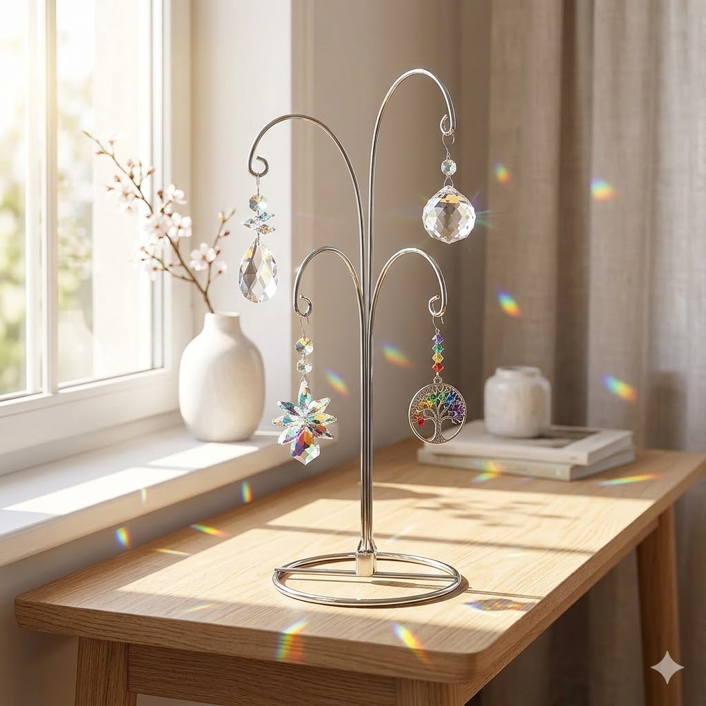 HOHIYA 2 Pack 4-Arm Ornament Display Stand 12 Inch Metal Hanging Holder for 4 Christmas Ornaments Multi-Hook Stand for Glass and Crystal Balls Chrome Silver Art Craft Hanger